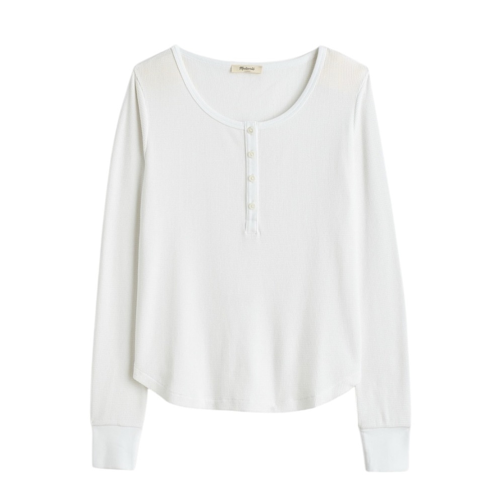Madewell Waffle-Knit Scoopneck Henley Tee in Eyelet White